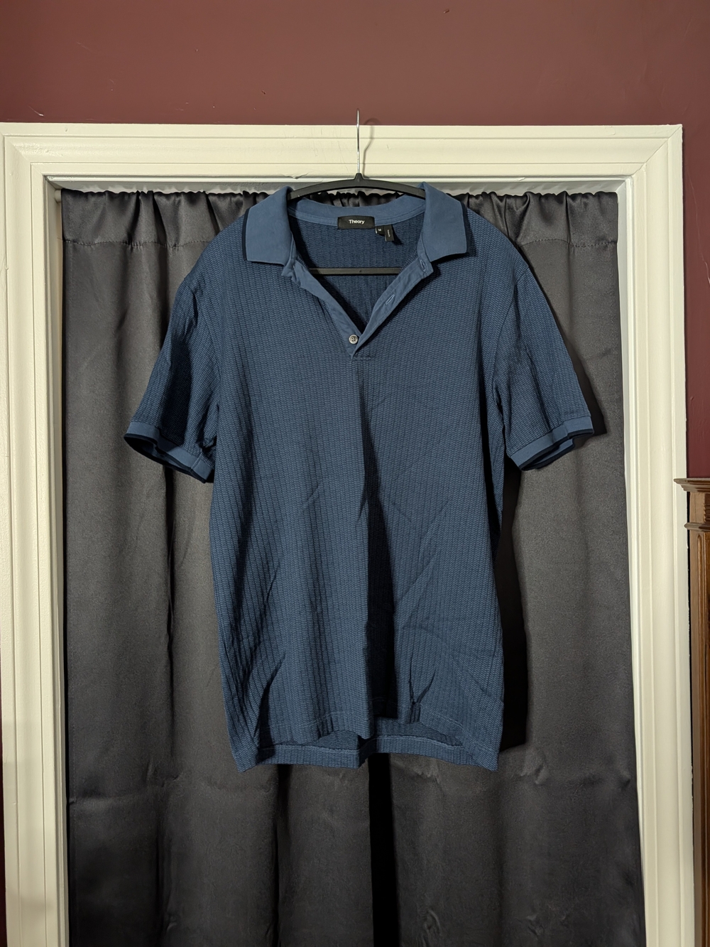THEORY Geometric Thermal Knit Pima Cotton Peru S/S Mens Polo Shirt M